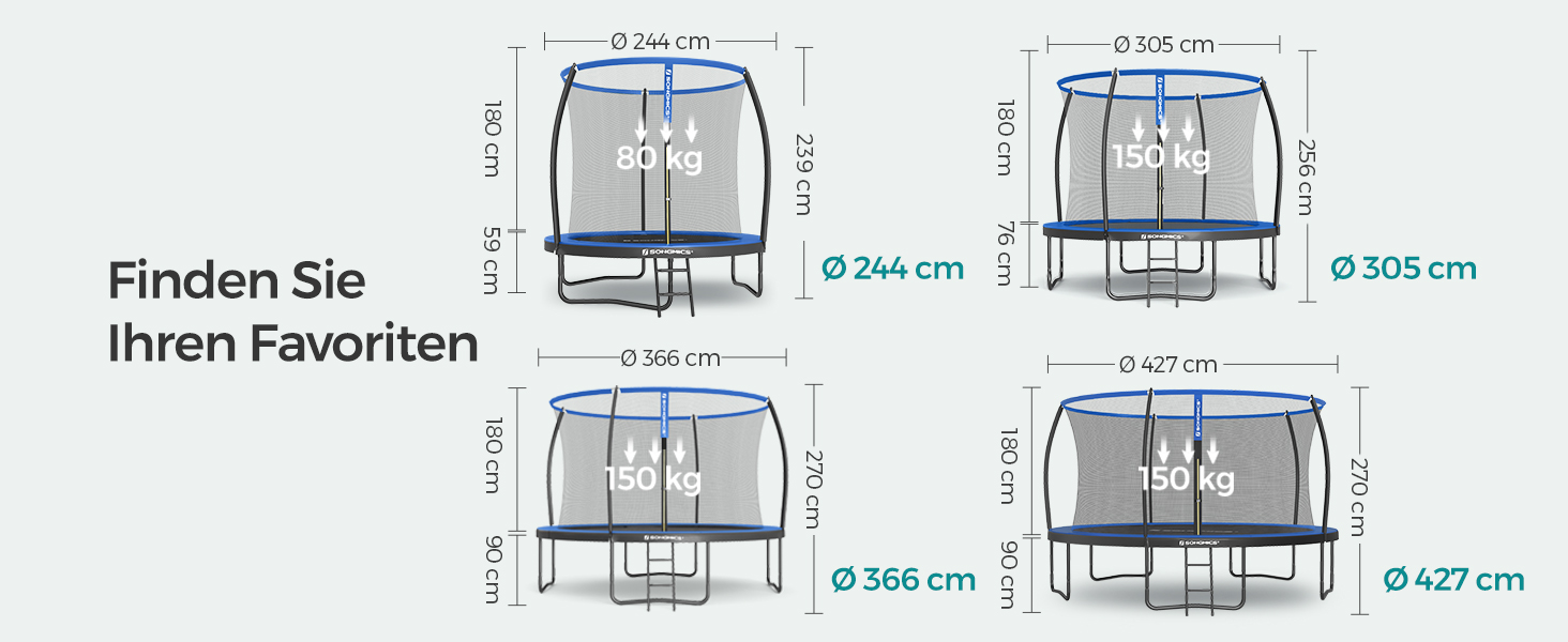 Батут SONGMICS садовий Ø305 см з захисною сіткою, драбиною, м'якими стійками, чорно-синій