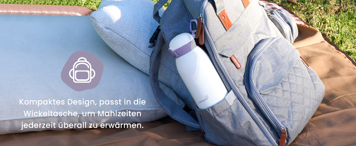 Підігрівач для пляшечок GROWNSY: портативний, для подорожей, 10000mAh, 600мл, точний контроль температури, рожевий/фіолетовий