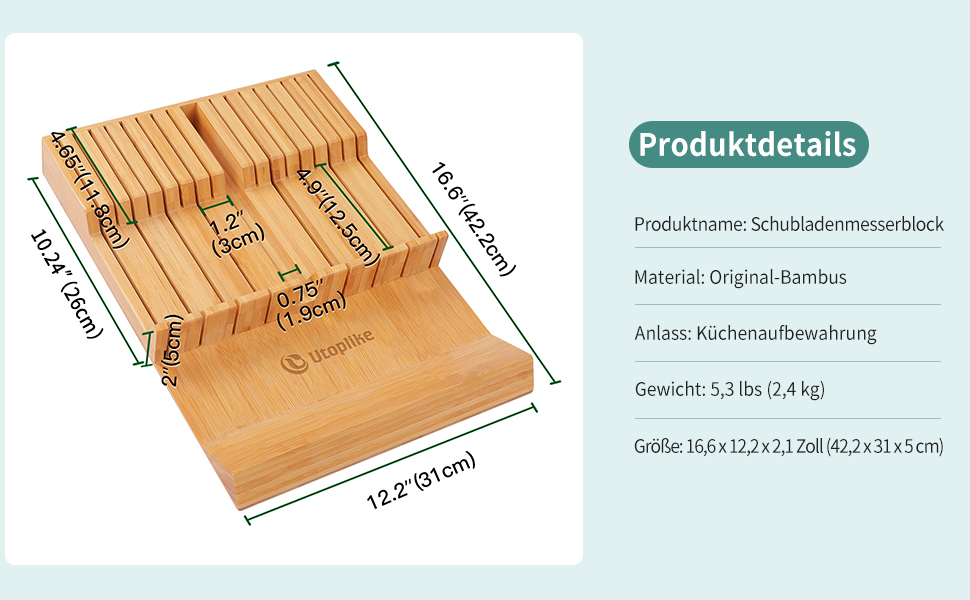 Утопічний бамбуковий ножовий блок для кухонних ножів, тримач для стейкових ножів, підходить для 16 ножів і 1 точильної сталі (органайзер на 16 міс