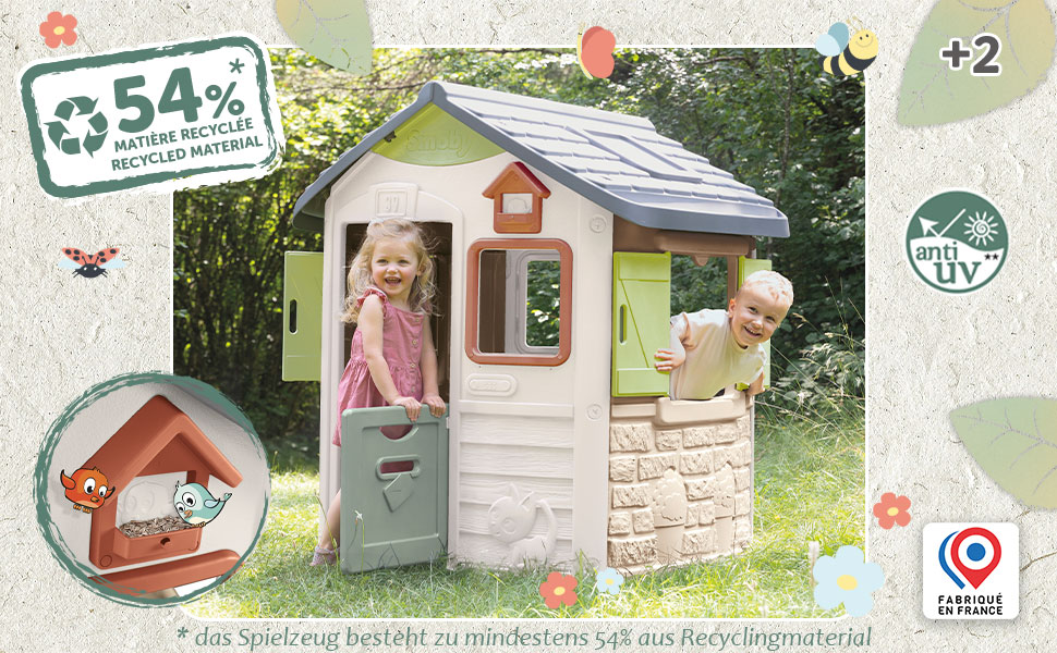 Дитячий будиночок Smoby Life Jura Lodge (115x123x132 см) з переробленого пластику - вуличний будиночок для ігор, годівниця для птахів, від 2 років