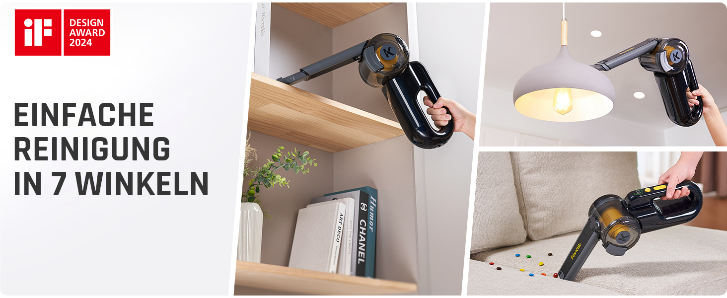 Акумуляторний ручний пилосос Fanttik Fold V10 APEX Pivot для авто та дому, потужність 17 000 Па, LED-дисплей, з гнучким шлангом та щіткою для шерсті тварин