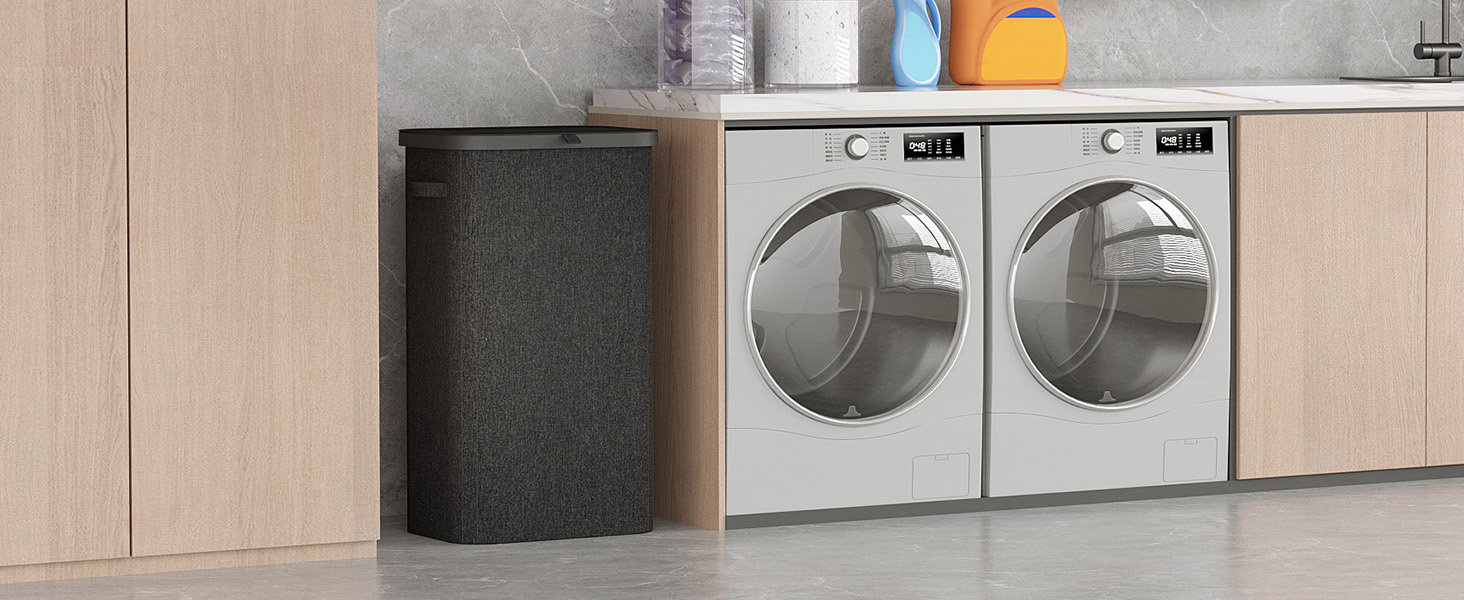 Кошик для білизни Lifewit 105L з кришкою, сірий, великий, складний, для спальні, ванної кімнати