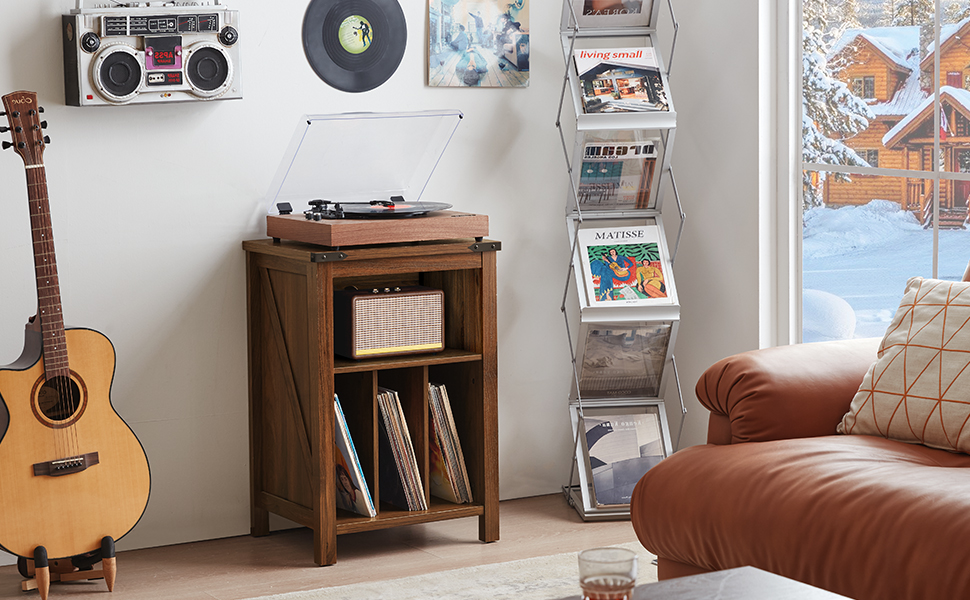 Підставка для програвача вінілу з полицями для платівок, дерев'яна, на 160 альбомів, для вітальні, спальні, офісу (колір: коричневий)