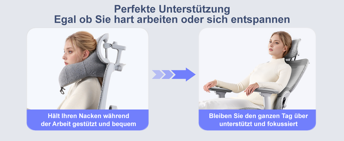 Ергономічне крісло для офісу з підніжкою та подушкою для шиї, 5-рівневе регулювання спинки, 2D підтримка попереку, 3D підлокітники/підголівник, функція нахилу 145°, сітчасте сидіння, гумові колеса (Сірий, Pro)
