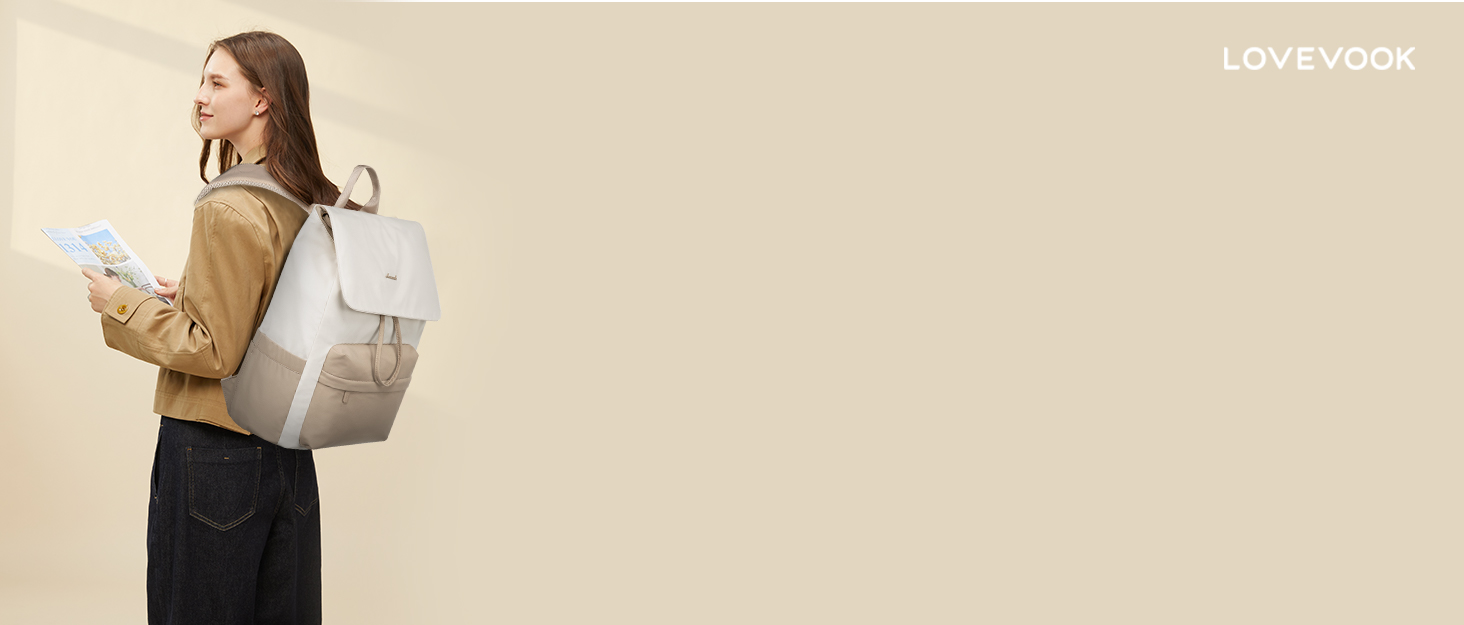 LOVEVOOK Рюкзак для жінок, 15.6 дюймів, рюкзак для школи, водонепроникний, для підлітків, легкий, з відділенням для ноутбука, для подорожей, універсітету, роботи, 15.6 дюймів, бежевий+хакі
