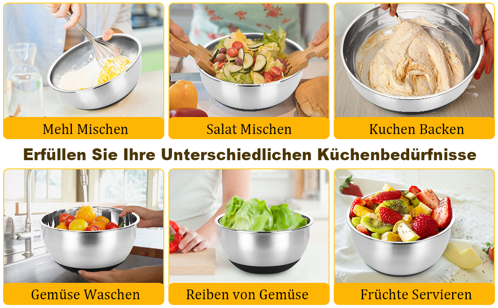 Набір мисок з нержавіючої сталі, 7 шт. з кришкою, тертки, для випічки та зберігання, складна конструкція, миюча в посудомийній машині (0,63/1/1,5/2/3/4/5 QT)
