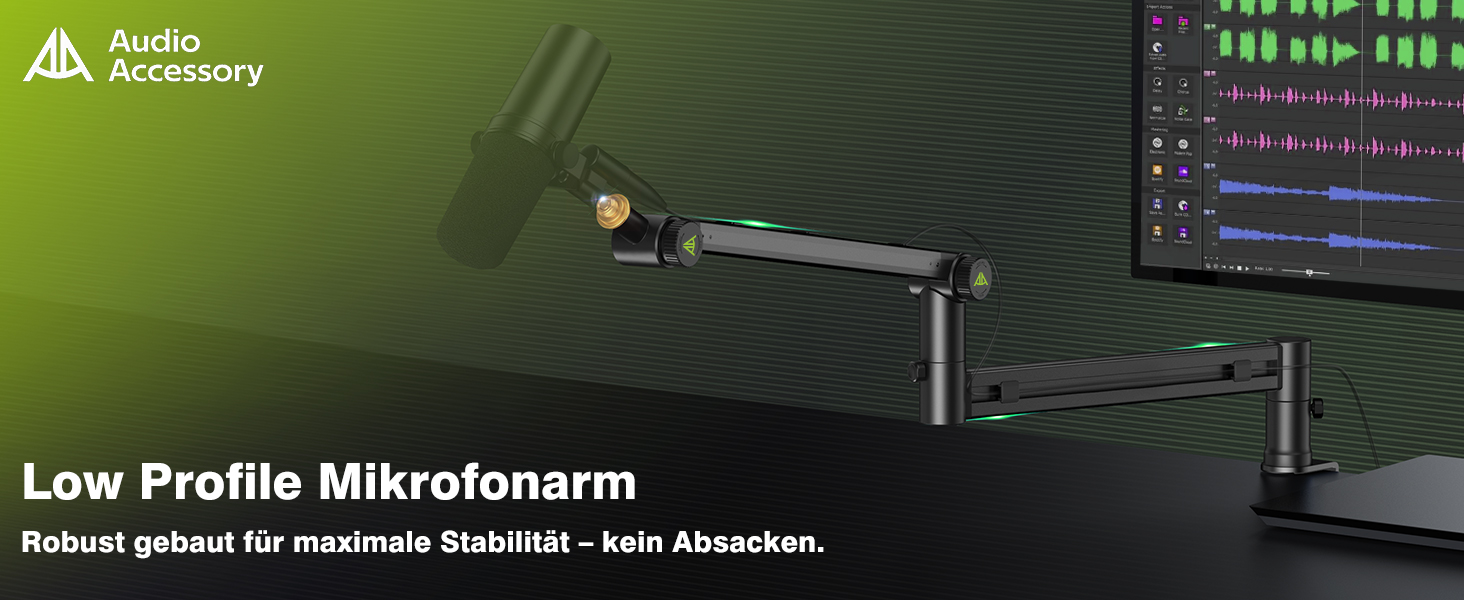 Низькопрофільний мікрофонний пантограф (стійка-тримач) Low Profile з Gear-Lock, чорний, до 3 кг, сумісний з Shure SM7B, MV7+, довжина 780 мм