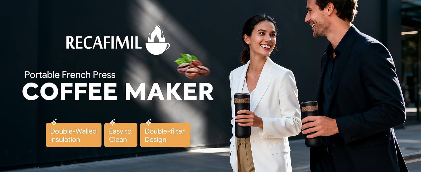 RECAFIMIL Французький прес для кави: портативна модель з нержавіючої сталі, 350 мл, ідеально підходить для кемпінгу та подорожей