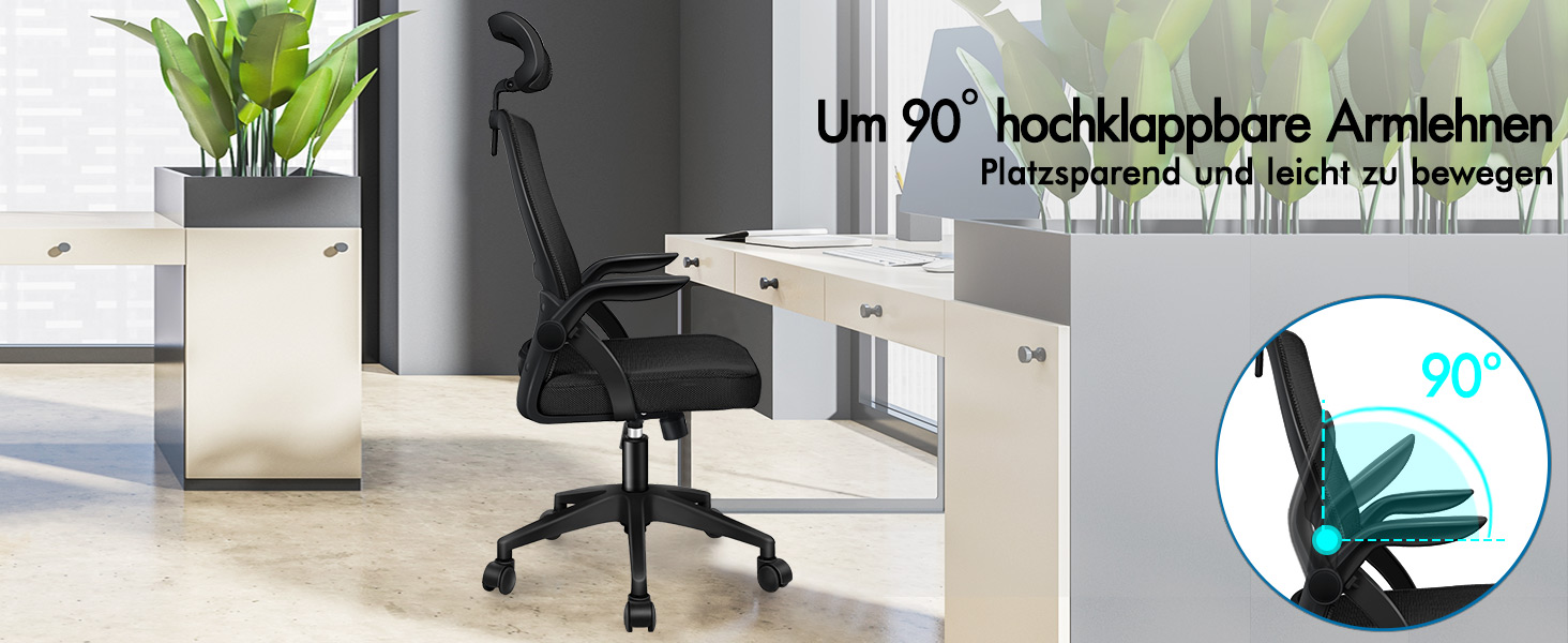 Офісний крісло ALFORDSON з динамічною підтримкою попереку, чорний. Ергономічний поворотний стілець з відкидними підлокітниками для комп'ютера