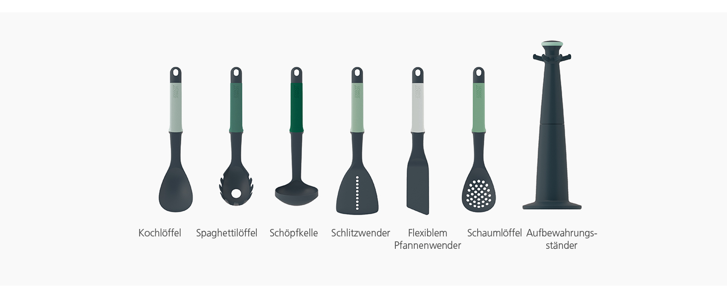 Набір кухонних помічників Joseph Joseph Elevate, 6 предметів з поворотним підставкою, ергономічні силіконові ручки, антипригарне покриття (Блок, Зелений)