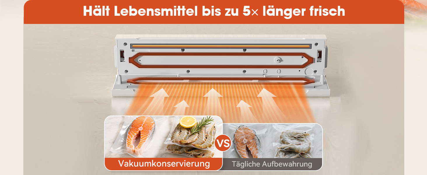 Вакууматор для продуктів з нержавіючої сталі Entry Vacuum Sealer VS2122, 85 кПа, для сухих та вологих продуктів, LED-панель, з зовнішнім відсмоктуванням та 20 пакетами