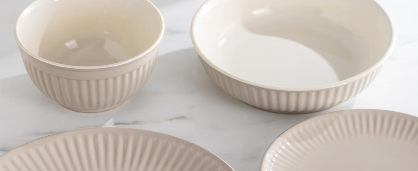 Набір посуду Steingut Hygge 48 предметів для 12 осіб, бежевий колір, преміум якість