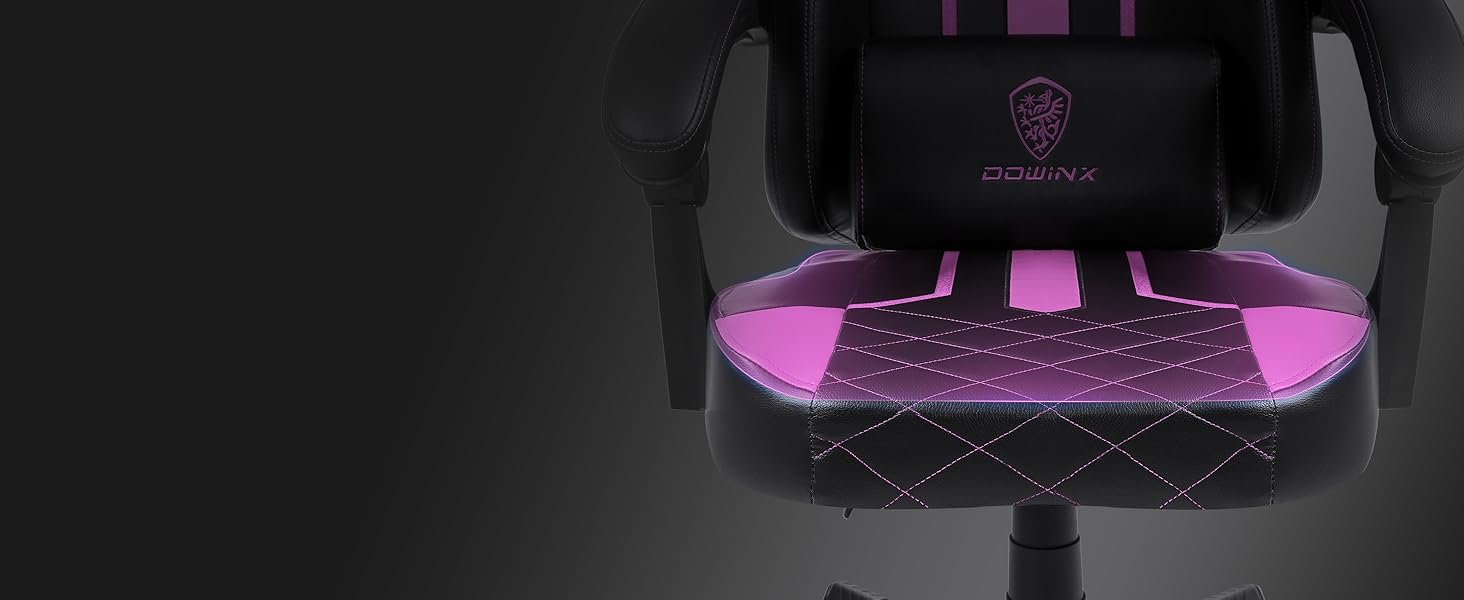 Ігровий крісло Dowinx Racing з підголівником та підтримкою попереку, ергономічний геймерський слінг з PU шкіри, чорно-фіолетовий, 150 кг