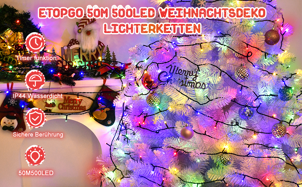 Світлодіодна гірлянда для вулиці та дому 500 LED, 50м, багатоколірна: водонепроникна (IP44) новорічна ілюмінація з таймером та 8 режимами роботи для саду та свят
