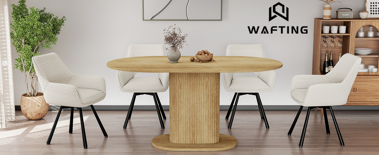 Обідній стіл WAFTING овальної форми, сучасний дизайн, для 4-6 осіб, 160x90x75 см, шпон дуба