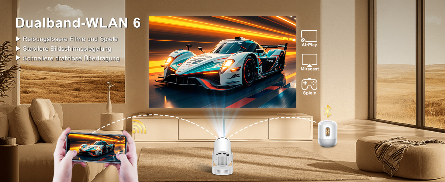Смарт-проектор Salange Mini Beamer 2026, Android 14, 4K підтримка, WiFi 6, Bluetooth 5.4, портативний міні-проектор для дому та вулиці з автокоррекцією трапеції та поворотом на 270°, чорно-білий