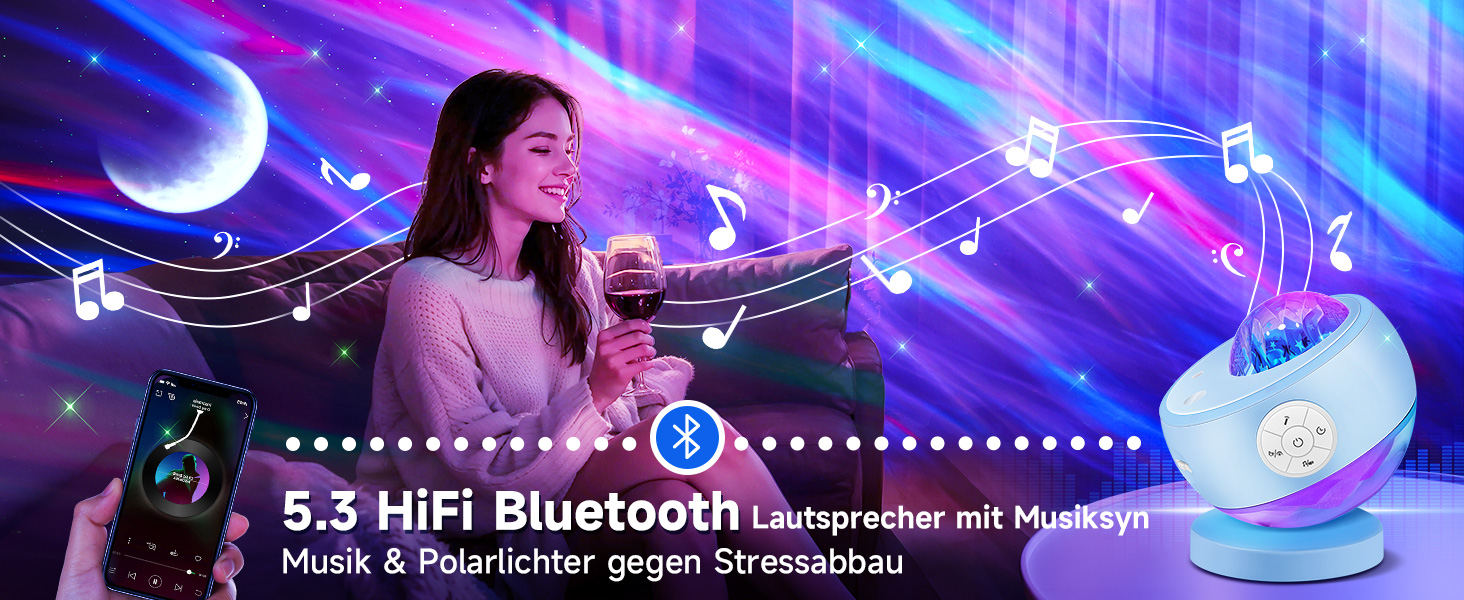 Проєктор зоряного неба Sternenhimmel: подарунок для дівчаток, жінок та хлопчиків. 300 режимів, нічник, Bluetooth, лампа північного сяйва для кімнати (Синій)