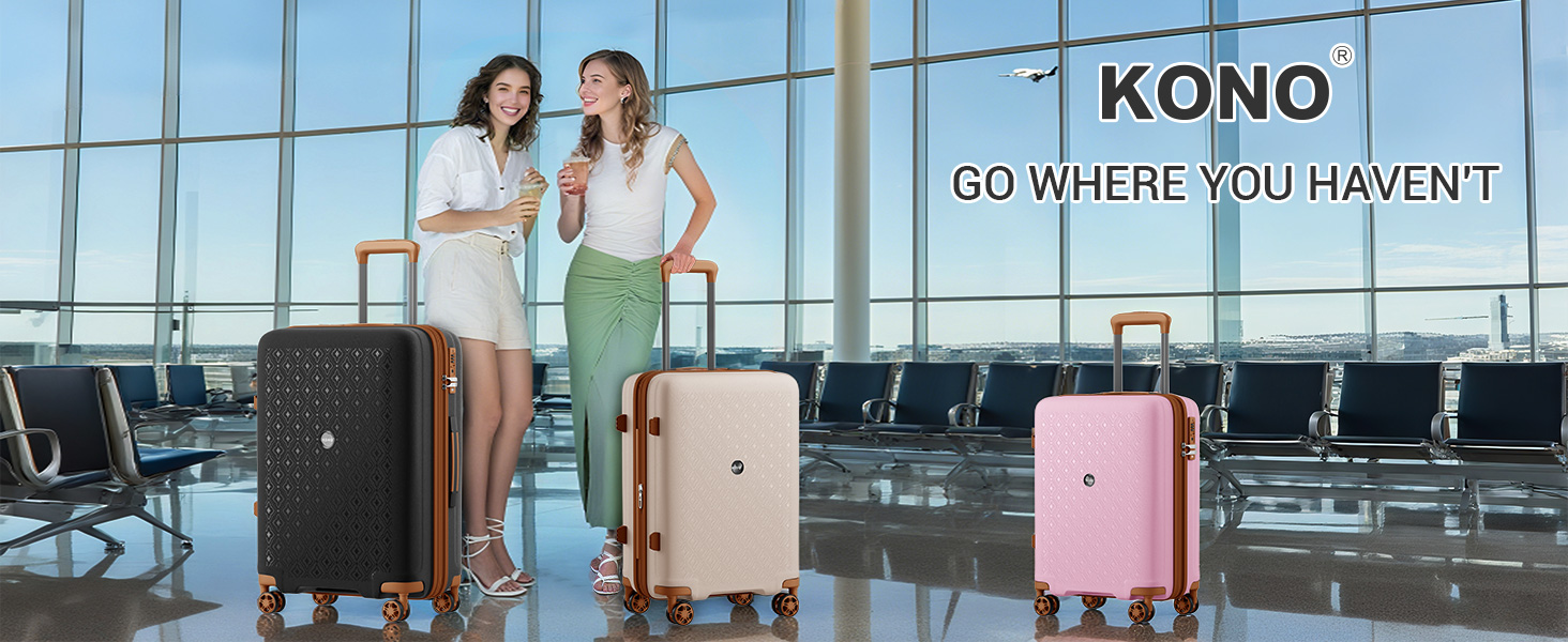 Валіза ручної поклажі KONO з тримачем для напоїв, рожево-коричнева, поліпропілен, розширювана, з TSA замком