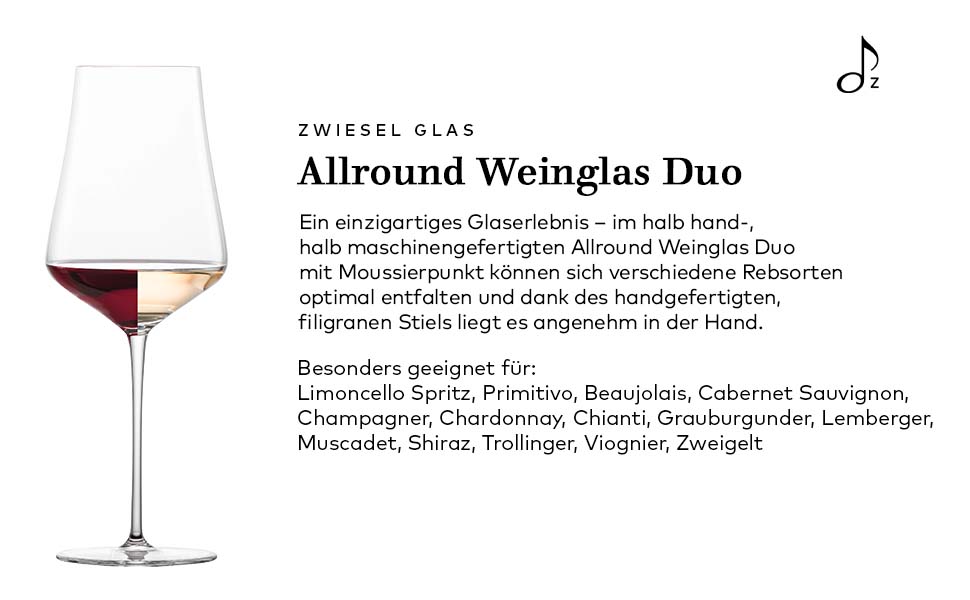 Набір келихів для вина Zwiesel Glas Allround Duo (2 шт.), Tritan-кристал, для червоного та білого вина, ручна та машинна робота, можна мити в посудомийній машині (Art.-Nr. 123472)