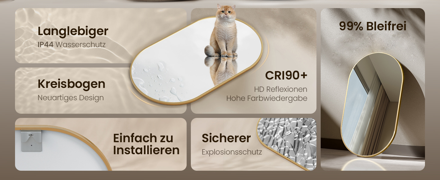 Дзеркало овальне EMKE Badspiegel Oval 45x60 см з золотим обрамленням для ванної кімнати