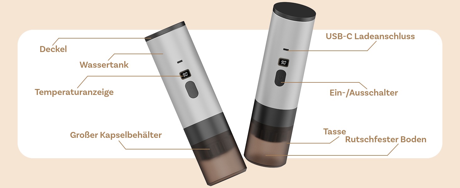 Портативна кавомашина MMOBIEL: електрична еспресо-машина з підігрівом, USB-C, для кави та капсул. Ідеально для подорожей, кемпінгу, дому, офісу. Білий колір + підставка