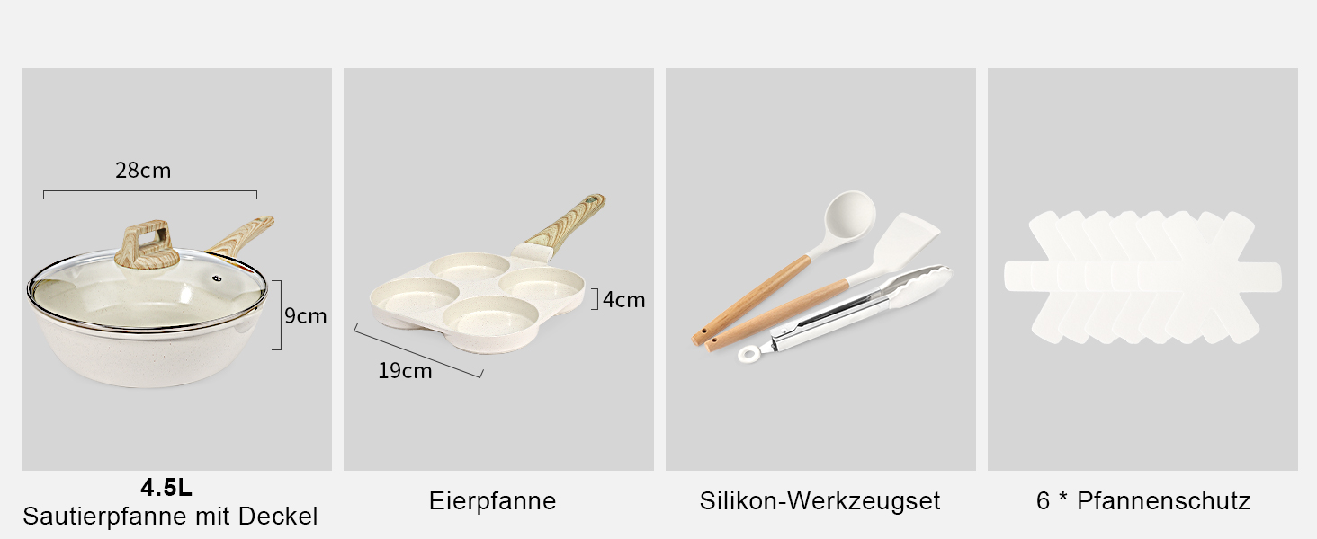 Набір посуду GipP 22 шт. з керамічним покриттям, антипригарний, для миття в посудомийній машині, без PFAS, білий