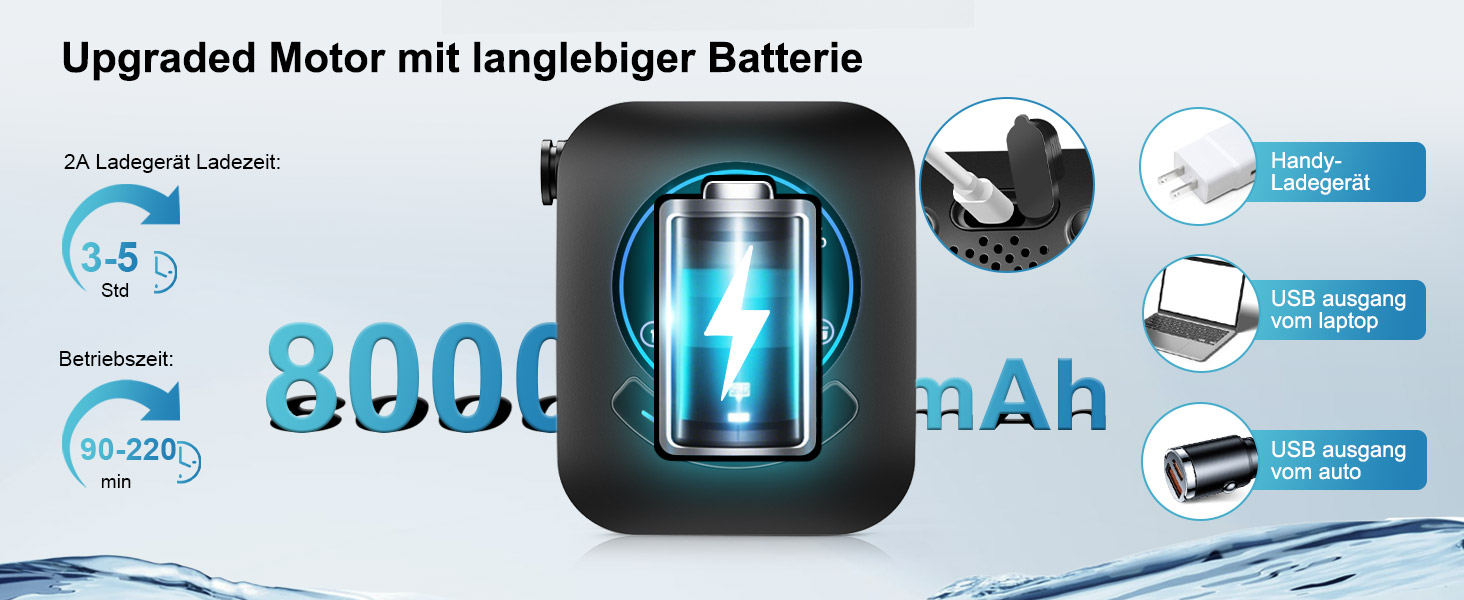 Портативна душ для кемпінгу AUTOPkio з акумулятором 8000mAh, насосом та дисплеєм, IPX8, чорний