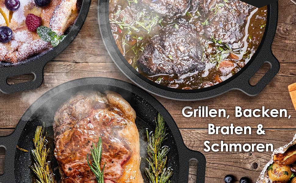 Чавунний казан KESSER Dutch Oven 7,3 л з підставкою з нержавіючої сталі та піднімачем кришки, універсальний котел для гриля, BBQ та приготування страв на відкритому повітрі та вдома