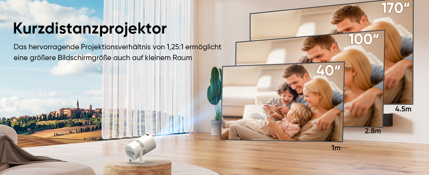 Міні-проектор Smart Beamer з Android OS, WiFi 6 та Bluetooth, Full HD 1080P, поворот на 210°, автокоррекція трапеції та 50% зум для дому та вулиці
