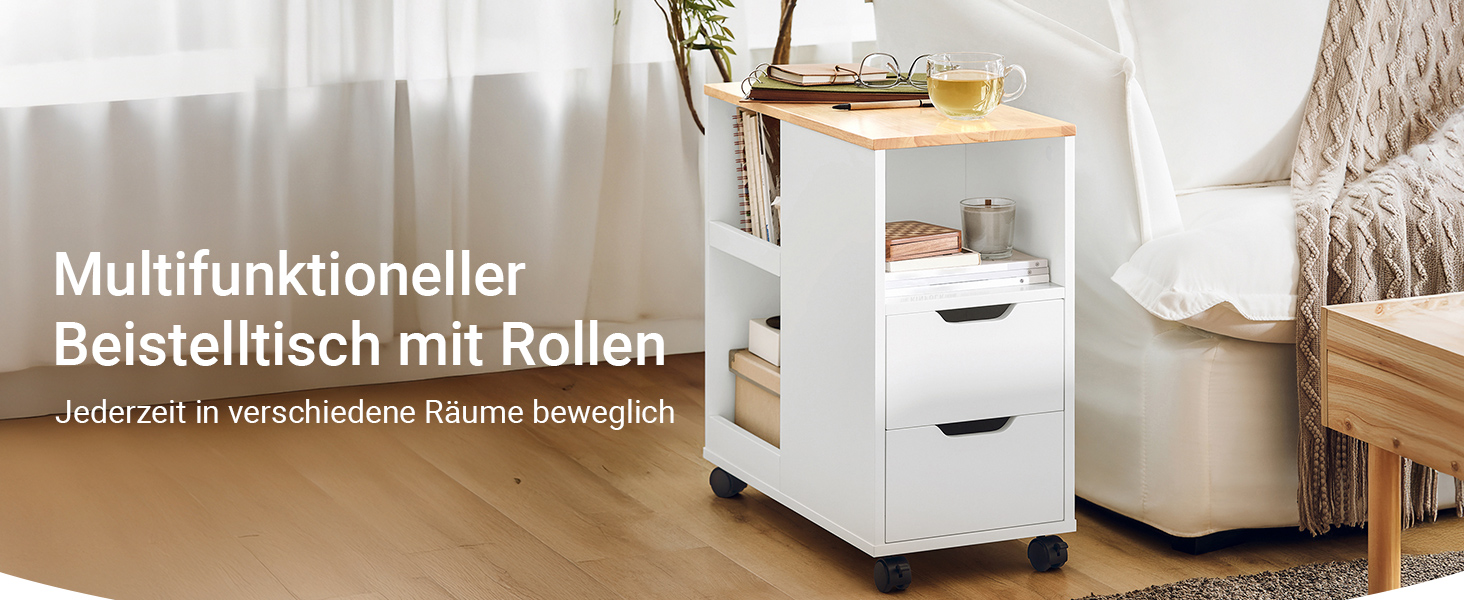 Столик для принтера SoBuy на колесах, з полицями, білий та натуральний колір, 30x60x60 см (FBT130-WN)