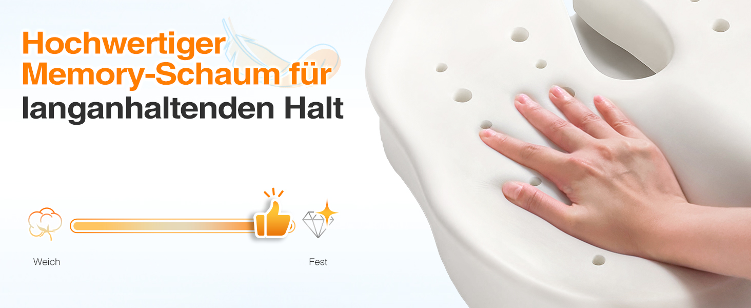 Ергономічна подушка для сидіння з Memory Foam для офісного крісла та авто, подушка для офісу, авто та дому, знімний чохол, протиковзаюча поверхня, розмір M (60–85 кг) (L-Extra Fest (110–140 кг))