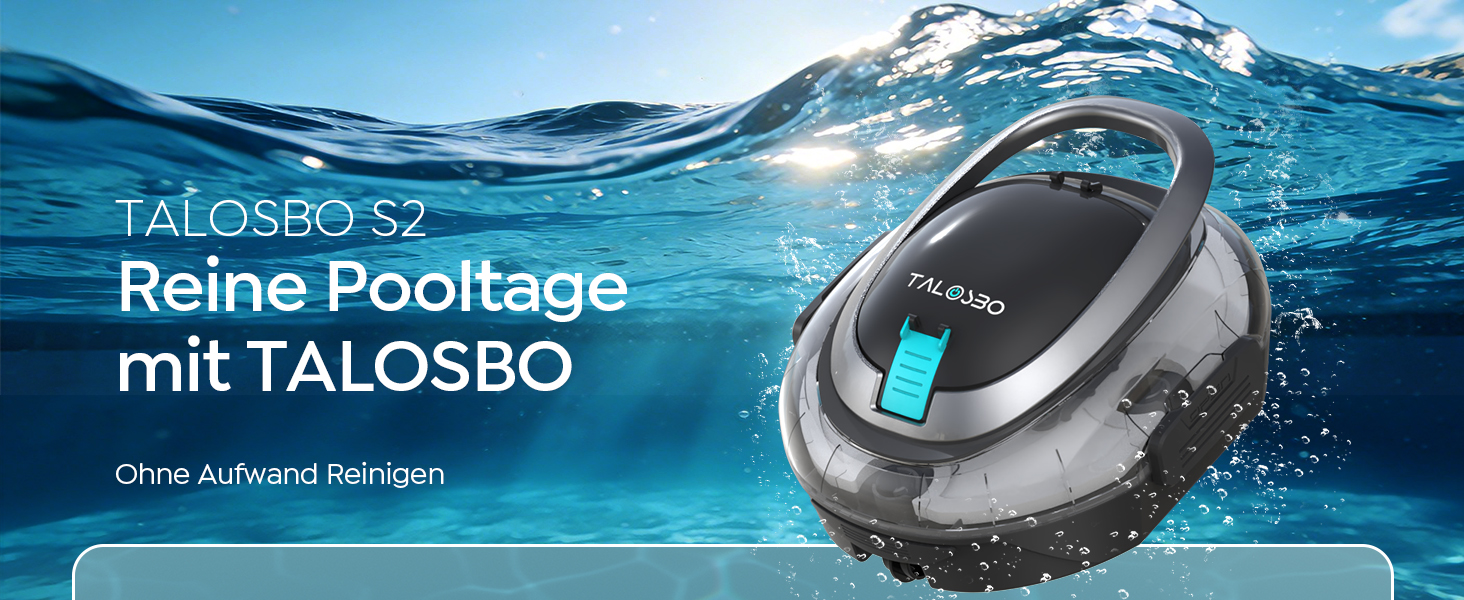 Робот-пилосос для басейну TALOSBO S2 з подвійним фільтром, акумуляторний, 90 хв роботи, чорний