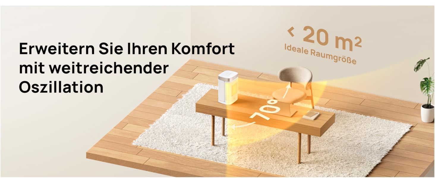 Електричний обігрівач Dreo з термостатом, 1500W, PTC-кераміка, тихий, з осциляцією, ECO-режим, таймер 12 годин, захист від перегріву та перекидання