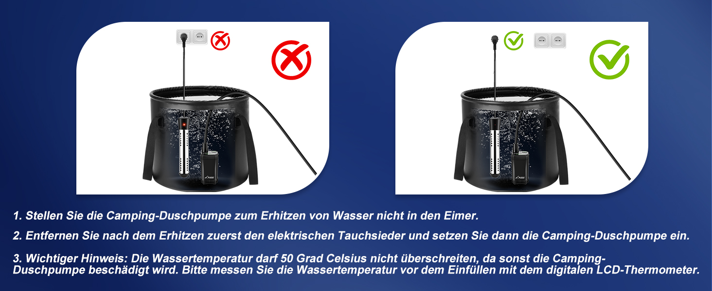 Портативна кемпінгова душова система WADEO з акумулятором, насосом та нагрівачем, 20л бак, для відпочинку, подорожей, автомиття та надзвичайних ситуацій