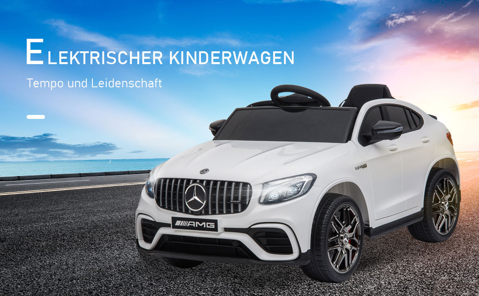Дитячий електромобіль Mercedes-Benz AMG GLC63S Coupe 12V, ліцензійний, з пультом ДУ, ременем безпеки, 2x35W, білий, для дітей 3-5 років, HOMCOM