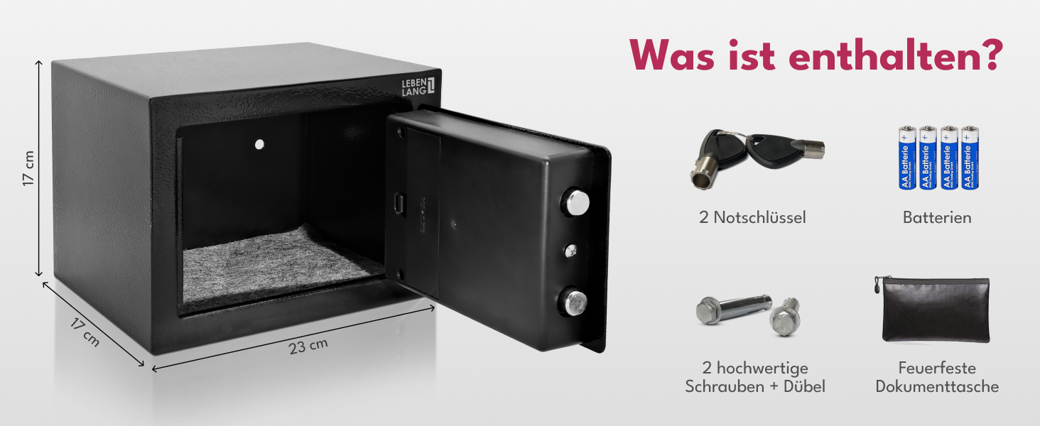 Сейф для дому LEBENLANG 5L з вогнестійким кишеням та запасним ключем | Сейф для грошей, документів, цінностей | Настінний сейф, шафка-сейф