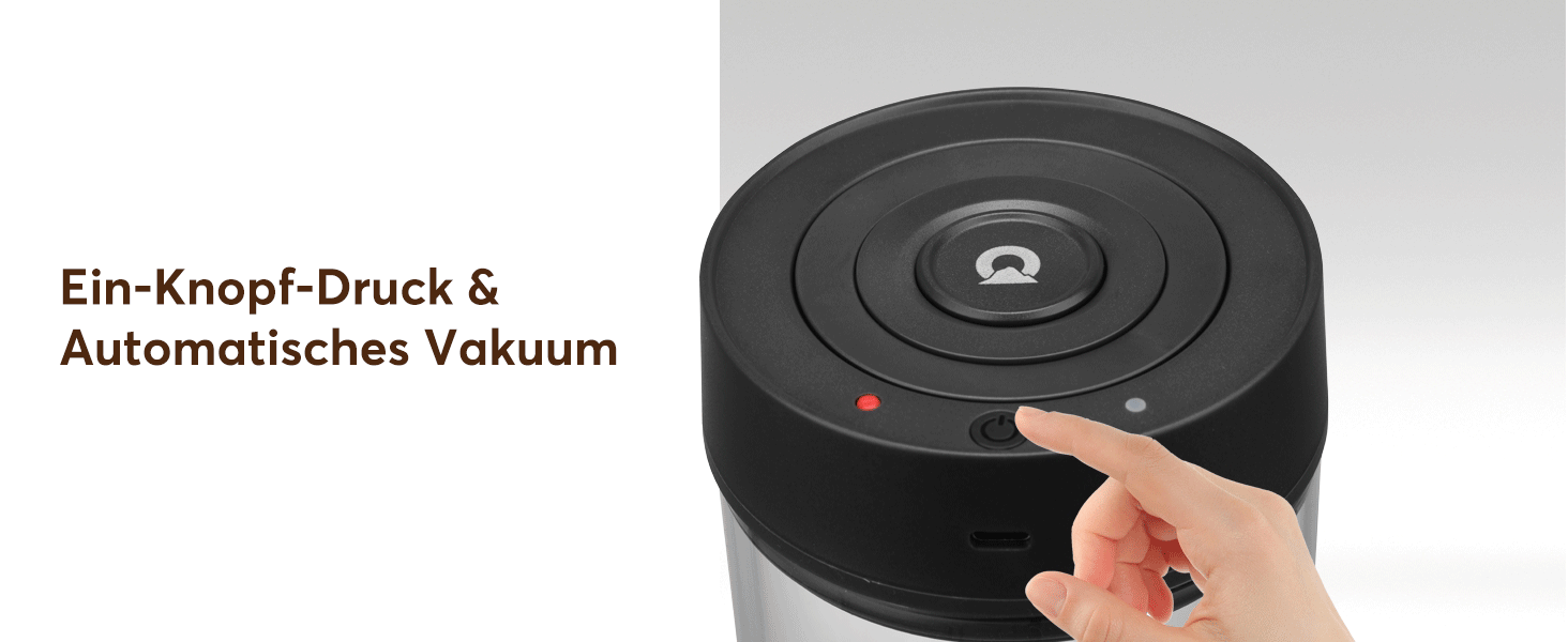 OUTPEAK Neo 2025 Kilo Auto-Vakuum-Kaffeedose: Герметичний контейнер для кави на 1,5 л (500 г) з автоматичним вакуумом, нержавіюча сталь, для бариста, подарунок (великий, матовий чорний) (G750)