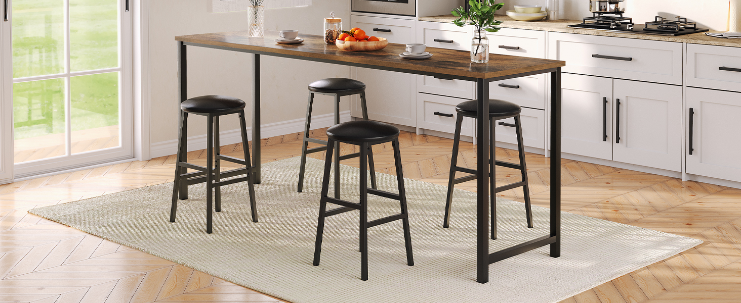 Барний стілець Manahcris, 2 шт. в наборі, 63 см, з PU-оббивкою, з підніжкою, для кухонної стійки, чорний