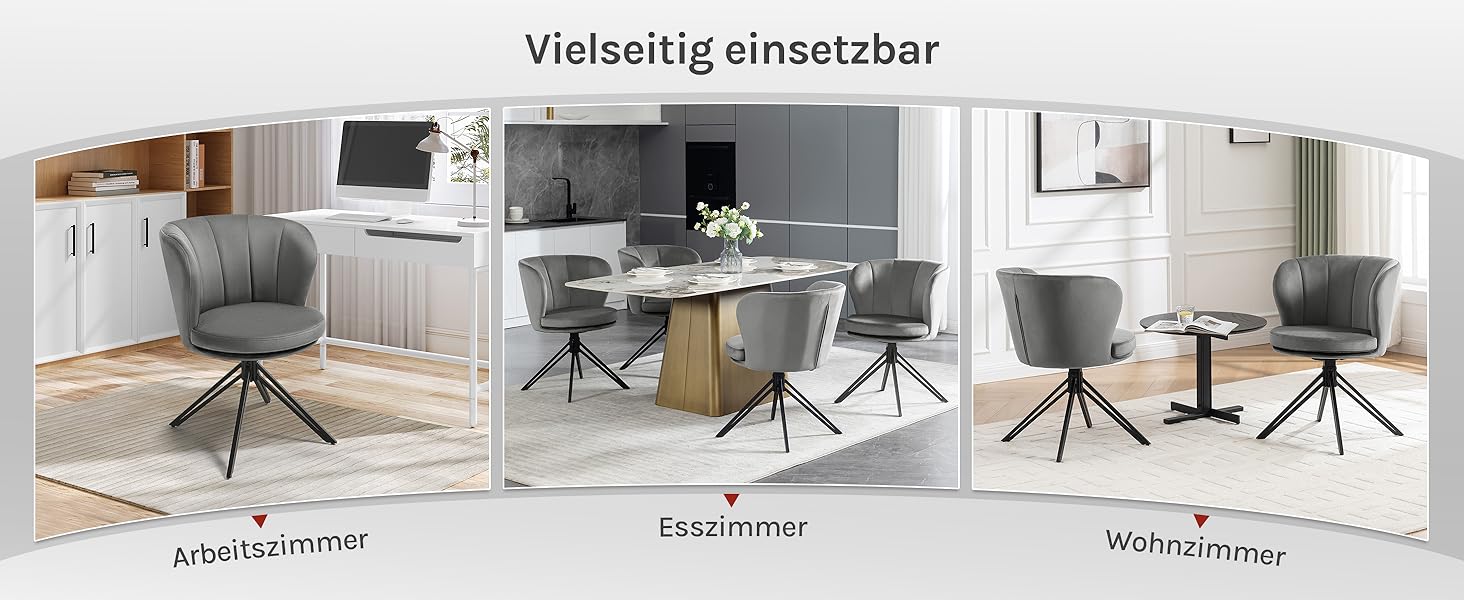 Крісла для обідньої зони WOLTU (2 шт), крісла з обертанням на 360°, м'які крісла з велюру, крісла для макіяжу з підлокітниками, ергономічні, витримують до 150 кг, темно-сірий колір