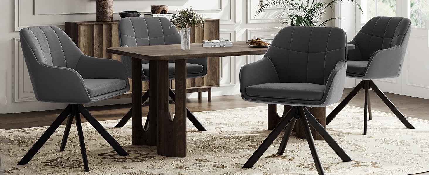 Набір з 2 обертових стільців для їдальні/кухні, бежевий, з підлокітниками, поліестер, металеві ніжки