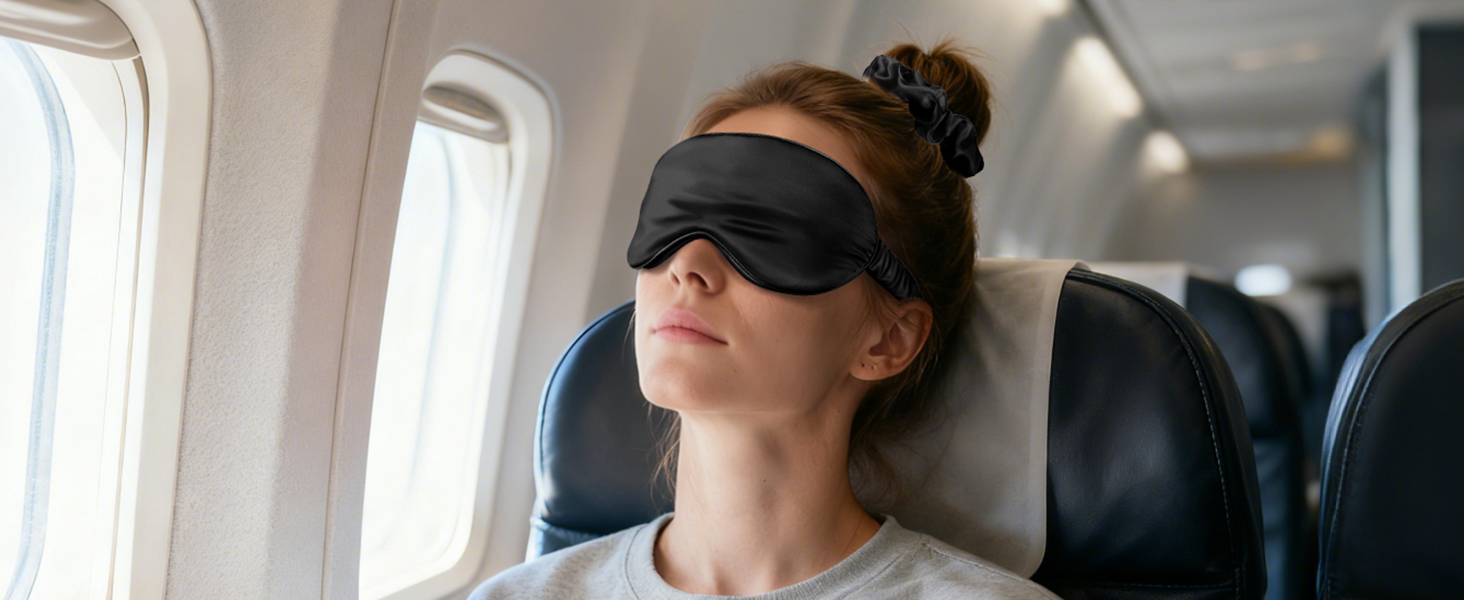 Маска для сну LitBear з шовку для тих, хто спить на боці, 100% шовк 22 momme 6A тутового шовку, блокує світло, для жінок та чоловіків, з чохлом для зберігання та гумкою для волосся (Чорна)