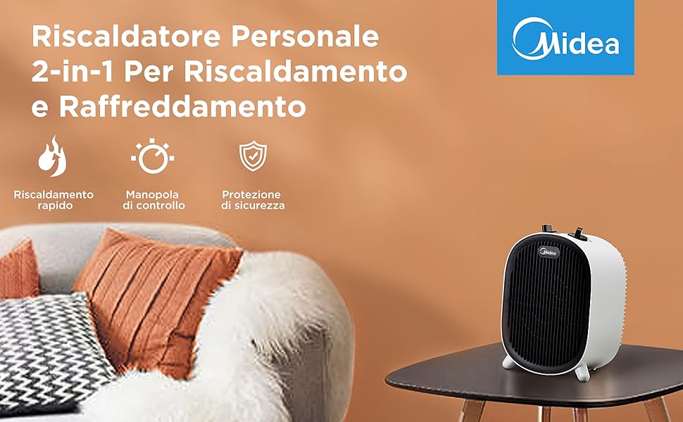 Електричний обігрівач Midea NF20-20AWE: 2000W, тиха робота, для дому, офісу, білого кольору