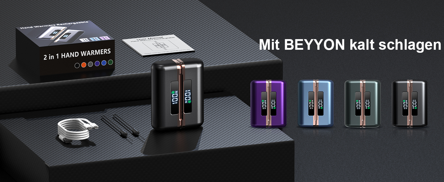 Електричний грір для рук - 10000mAh, магнітний, 2 шт., 4 режими нагріву, до 55°C, швидкий нагрів, USB power bank, чорний