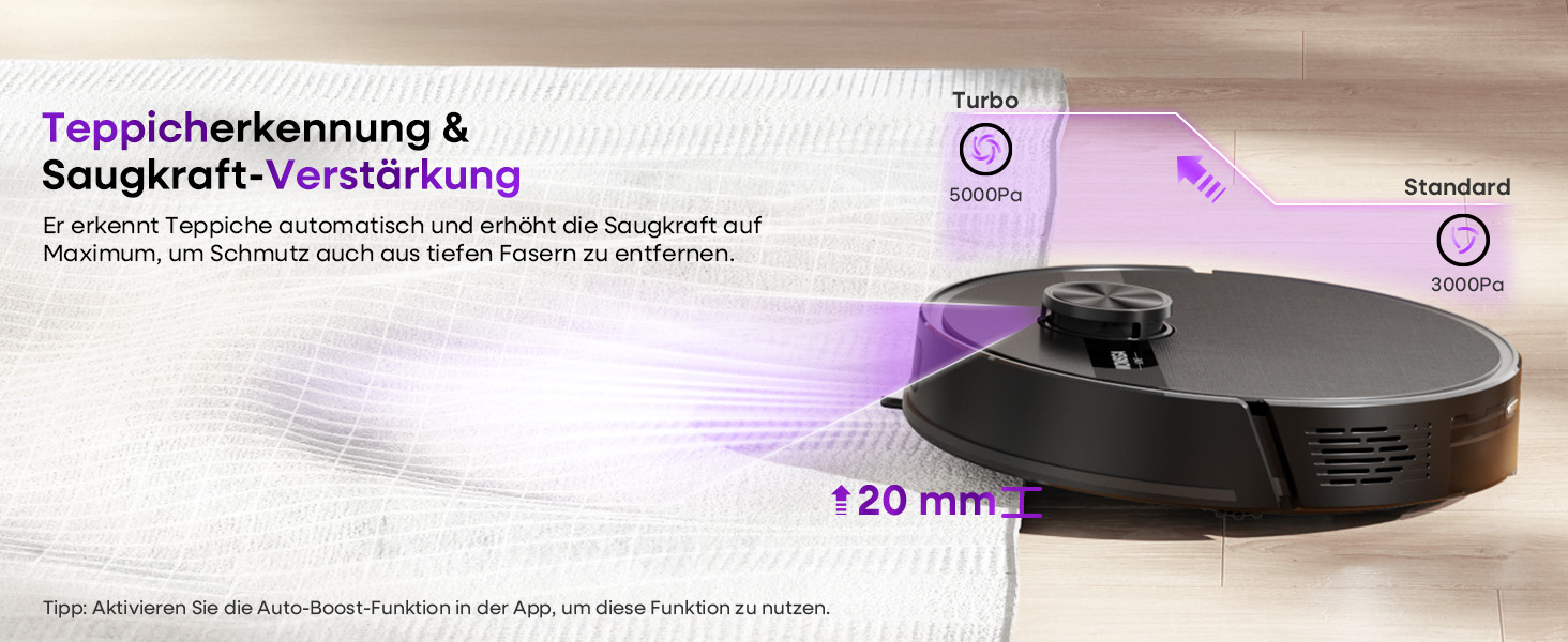 Робот-пилосос MONSGA з функцією миття, 5000Pa, час роботи 180 хв, система захисту від ковтунів, LiDAR навігація, для килимів та шерсті тварин, керування через додаток та пульт (чорний)