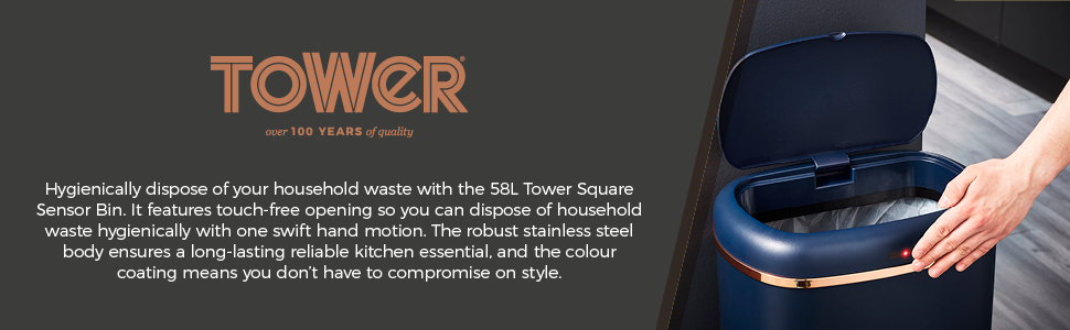 Tower 58 л квадратний сміттєвий бак з датчиком (Midnight Blue And Rose Gold)