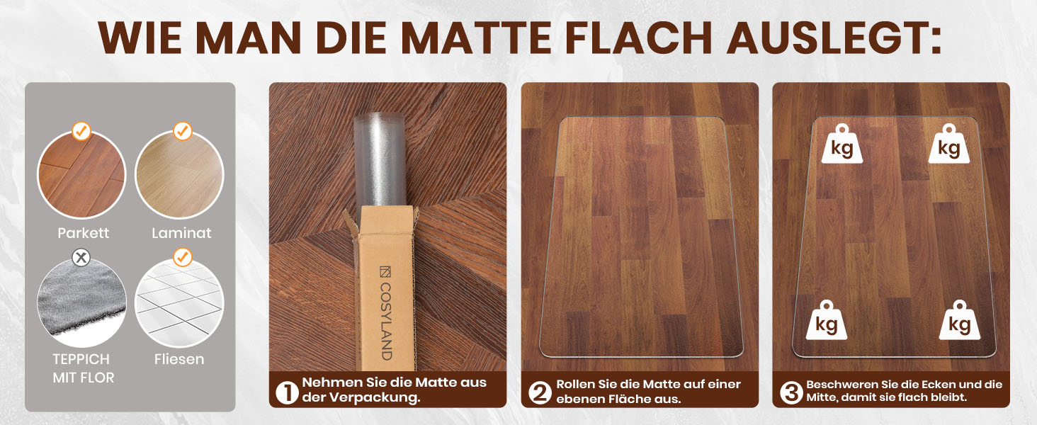 Килимок під офісне крісло COSYLAND, напівпрозорий, 120x150 см