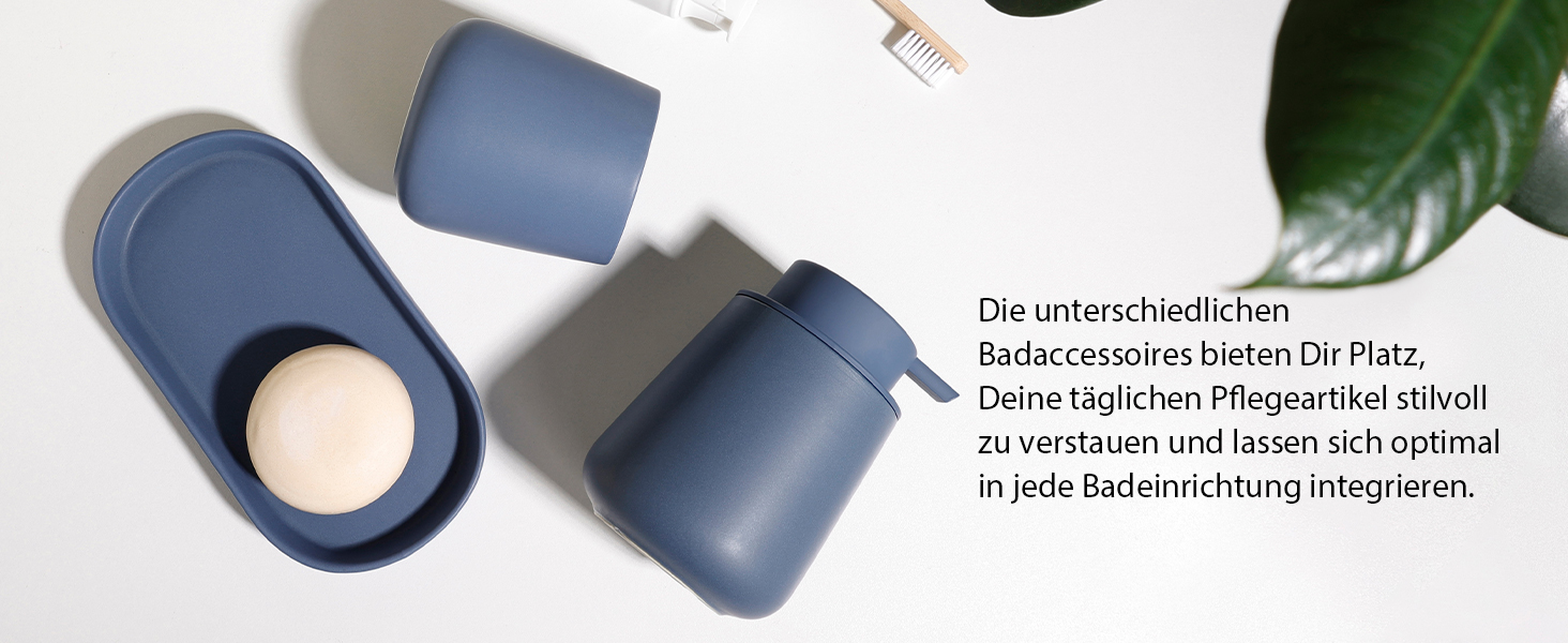 Набір для ванної кімнати блакитного кольору, керамічний аксесуар для ванної кімнати, 3-частинний, декоративний набір дозаторів мила, стакан для зубної пасти та підставка для прикрас, підходить для ванної кімнати, умивальника, готелю, для рідкого мила