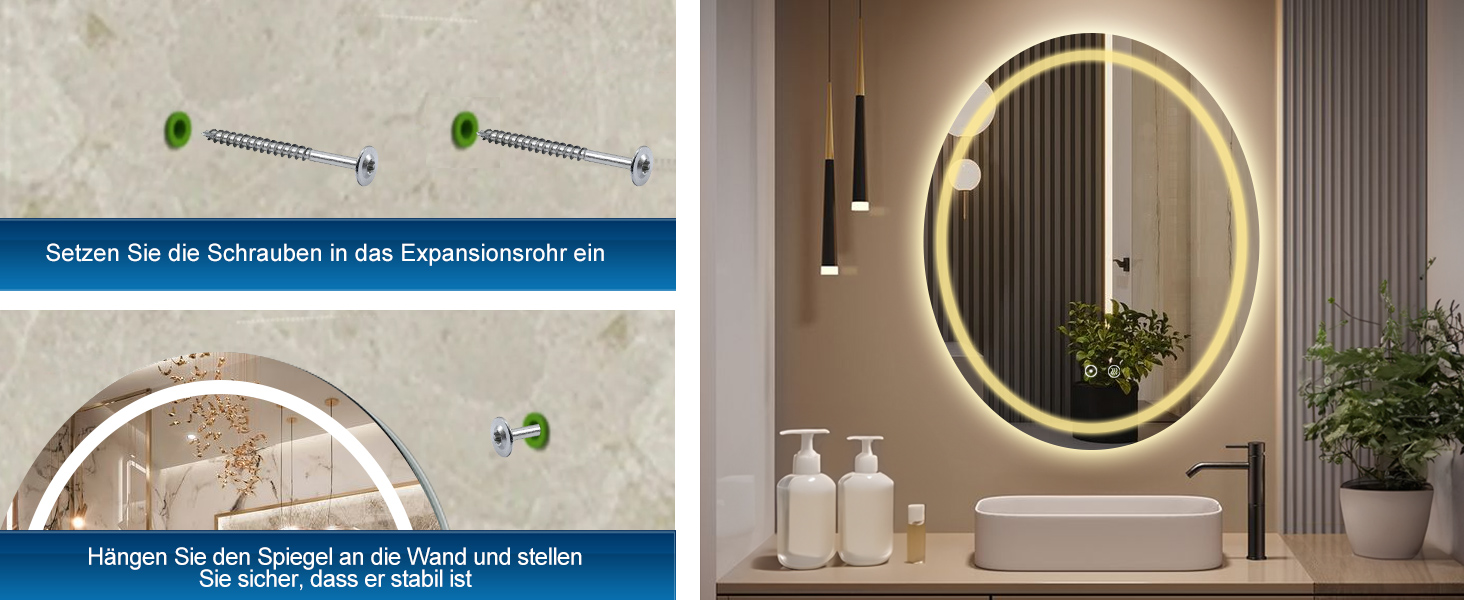 LED дзеркало для ванної кімнати 60x80 см, овальне з підсвічуванням, 3 кольори, регулювання яскравості, антизапарник