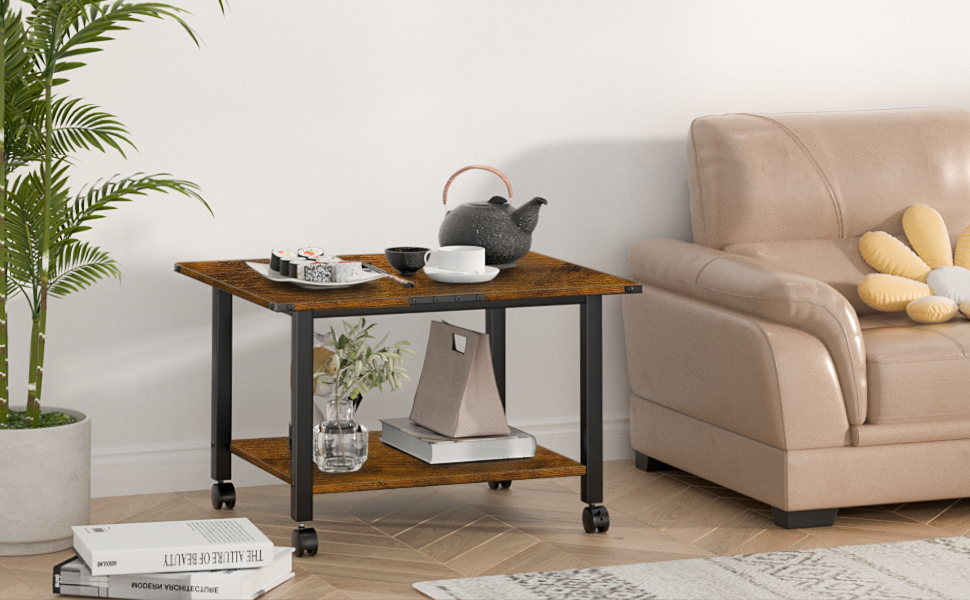 Стіл для принтера LELELINKY з роликами, мобільний двоярусний стійка для принтера, підставка для принтера з фіксуючими колесами, візок для принтера для офісу, факсу та дому, 52,5 x 40 x 36 см, Колір: Коричневий