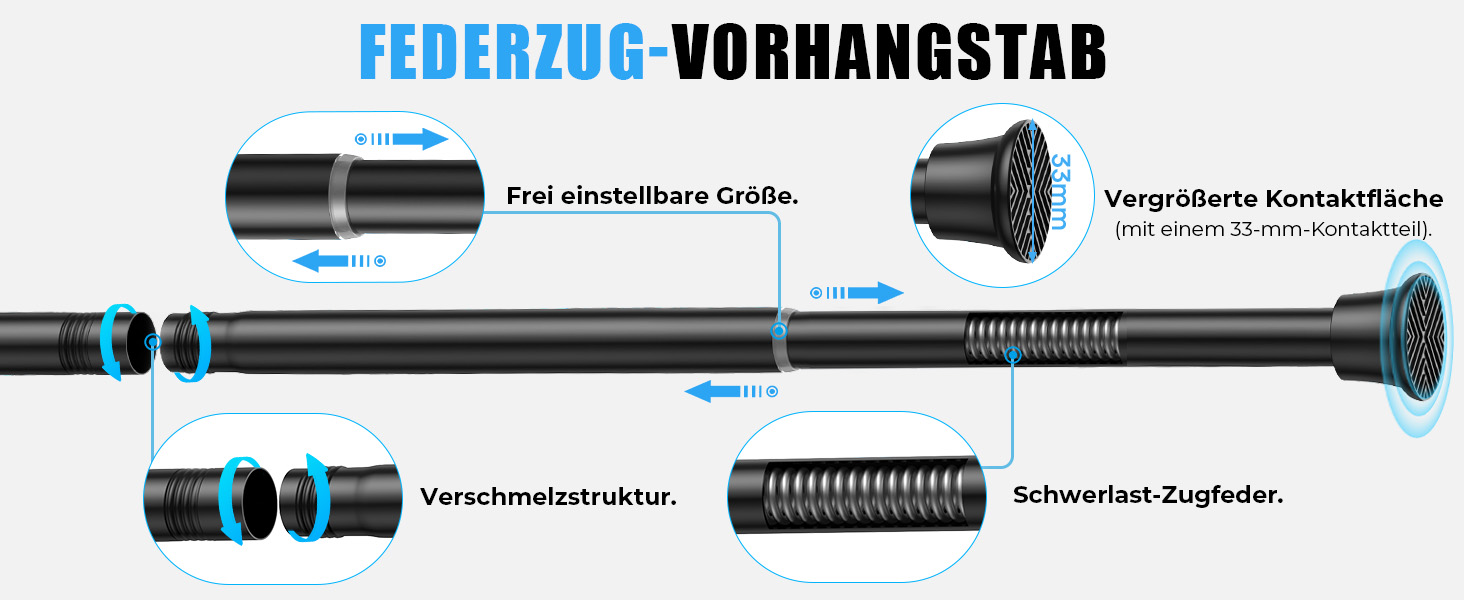 Набір з 2 штук штанги для карниза без свердління, 76-165 см. Підходить для душу, вікна, кухні, шафи. Чорний колір.